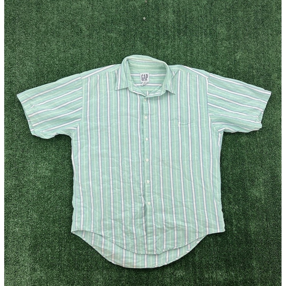 Vintage GAP Shirt Mens L Mint Green Striped Button Down Made USA 90s